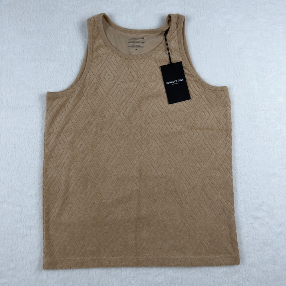 Kenneth Cole New York Mens Terry Cloth Tank Top Camel Diamond Textured
